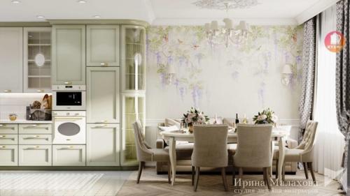 Чудесный интерьер кухни - гостиной в классическом стиле. 03