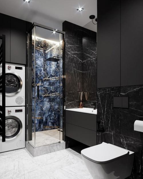 Тёмный стиль в ванной комнате. 01