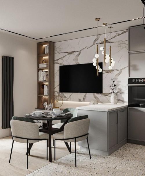 Идеальное зонирование в кухне - гостиной. 03