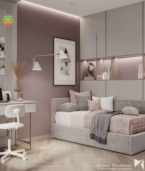 Нежный пастельный интерьер комнаты для девочки подросткового возраста. 03