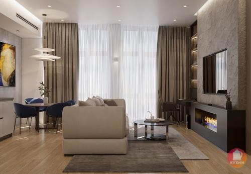 Современный дизайн кухни - гостиной в квартире площадью 60 кв. 05