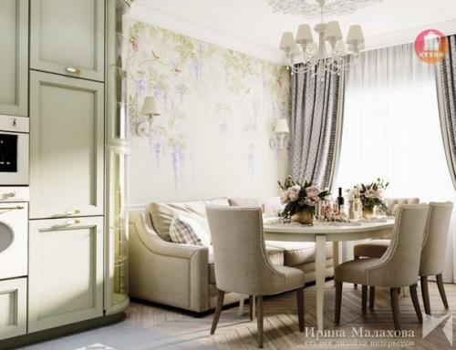 Чудесный интерьер кухни - гостиной в классическом стиле. 02
