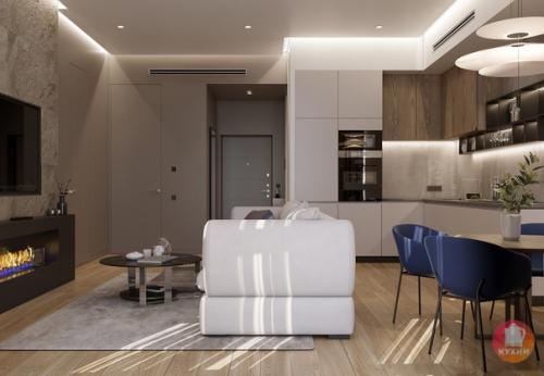 Современный дизайн кухни - гостиной в квартире площадью 60 кв. 03