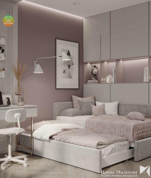 Нежный пастельный интерьер комнаты для девочки подросткового возраста. 04