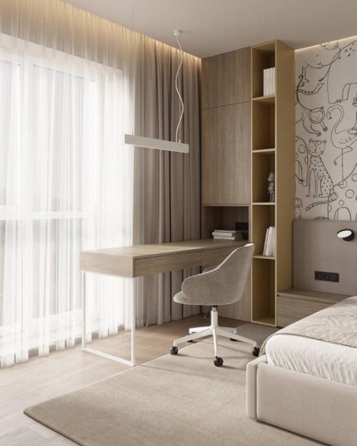 Приятный интерьер детской комнаты, с возможностью ребенку самому раскрасить стену. 01