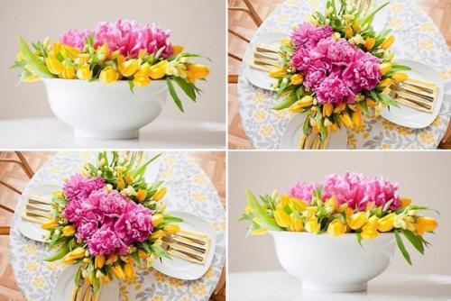 Мы делаем сами: центральная композиция из тюльпанов и пионов.