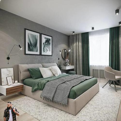 Спальня с зеленым акцентом. 01