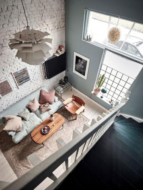Альбом номер 1. кирпичная стена, винтажные нотки и белая лестница: необычная квартира в Швеции. 06