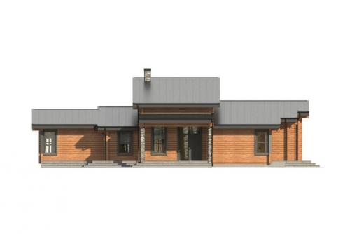 Одноэтажный деревянный дом в бужарово 277 м 2 с тотальным остеклением и каменными колоннами от компании Good Wood. 07