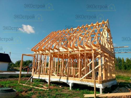 Неготино.  Каркасный дом 6 х 8 метров с мансардой общей площадью 77, 5 м. кв. 01