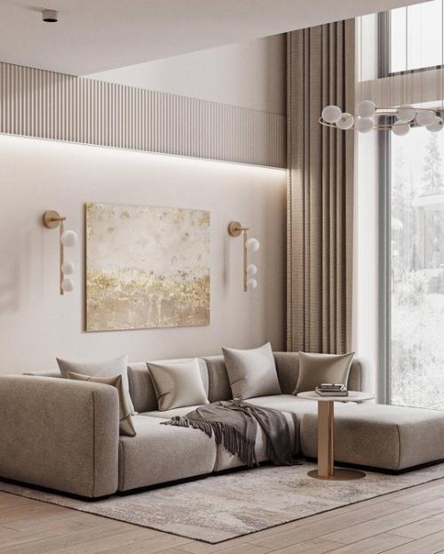 Интерьер частного дома оформлен в современном стиле с использованием натуральных материалов и минималистичной мебели. 03