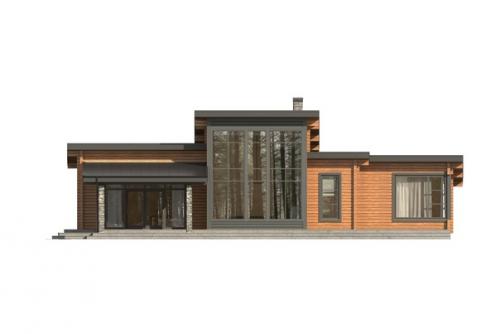 Одноэтажный деревянный дом в бужарово 277 м 2 с тотальным остеклением и каменными колоннами от компании Good Wood. 05