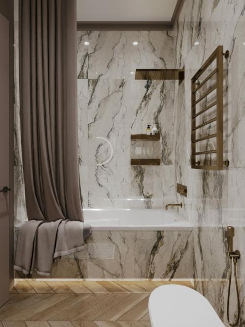 Дизайн интерьера ванной комнаты и балкона в хозяйской спальне. 01