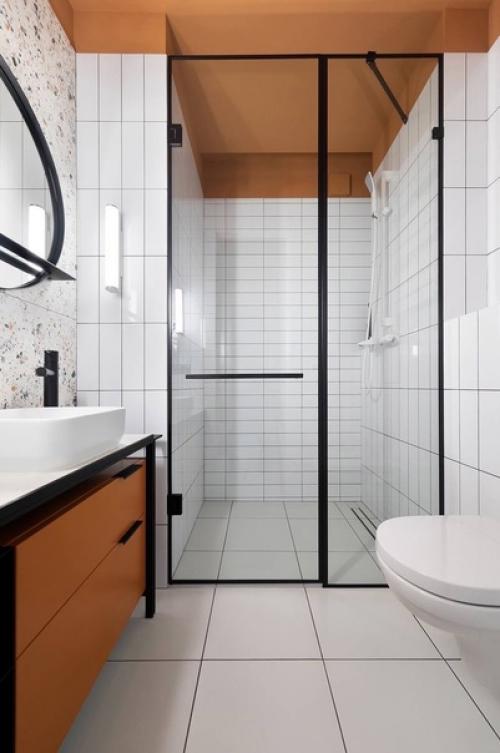 Пастельный дизайн квартиры - студии с акцентной геометрией. 08