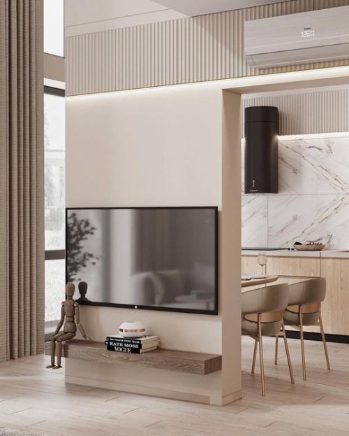 Интерьер частного дома оформлен в современном стиле с использованием натуральных материалов и минималистичной мебели. 06