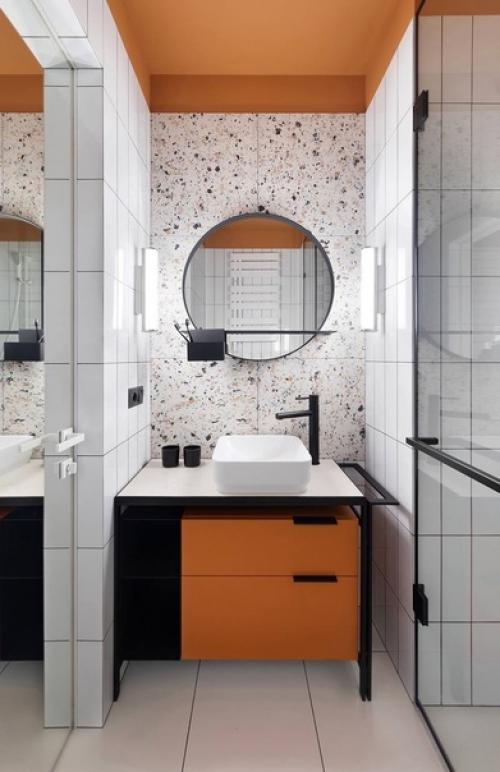 Пастельный дизайн квартиры - студии с акцентной геометрией. 07