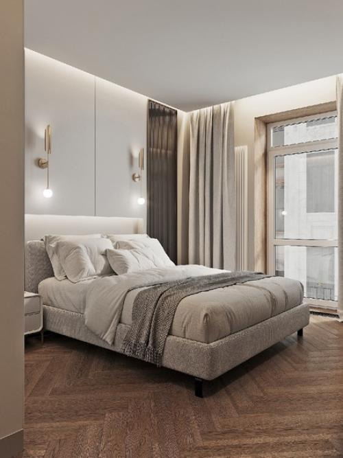 Какая чистая, лёгкая и одновременно строгая спальня у нас получилась такая же, как её хозяйка. 01