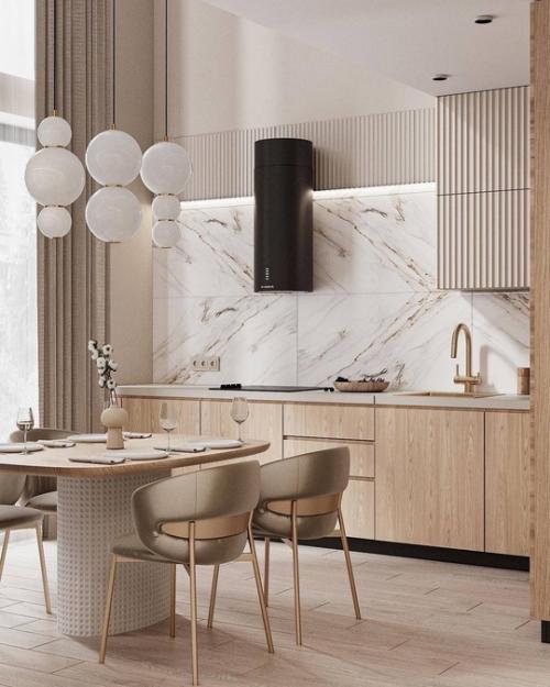 Интерьер частного дома оформлен в современном стиле с использованием натуральных материалов и минималистичной мебели. 02