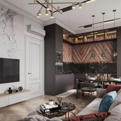 Идеальное пространство кухни - гостиной. 01