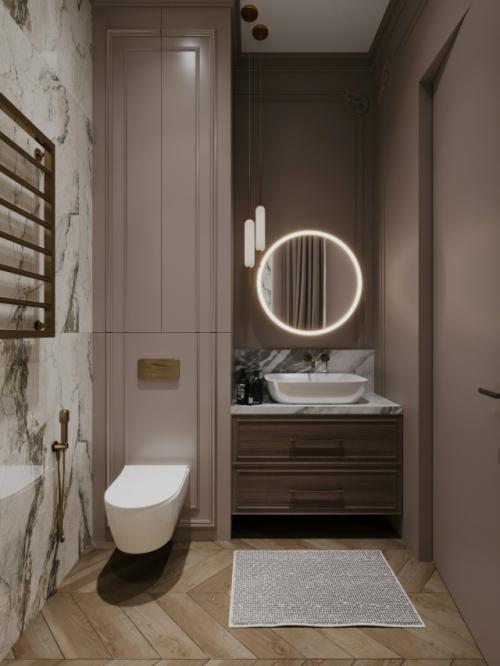 Дизайн интерьера ванной комнаты и балкона в хозяйской спальне.