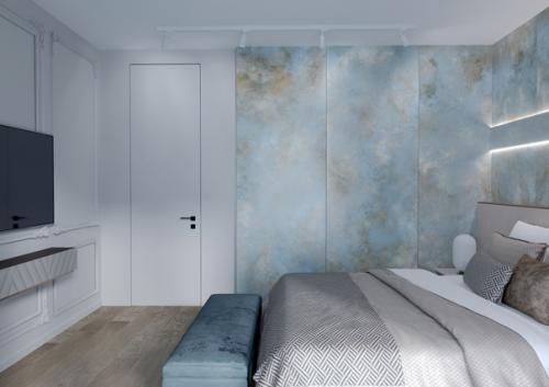 Обои в ванной, керамогранит в спальне. 01