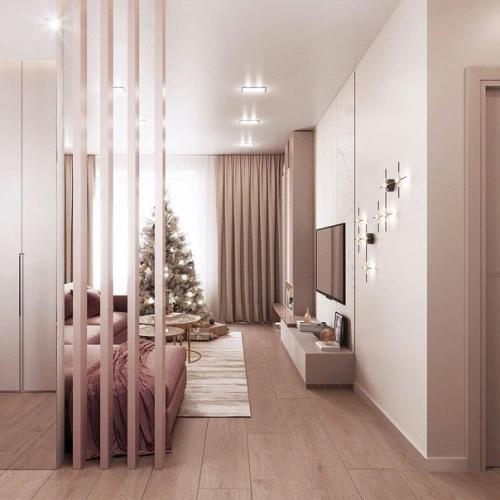 Интерьер кухни - гостиной в нежнои, нюдовои цветовои гамме. 04