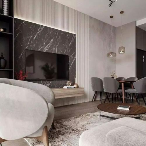 Современная лаконичная и элегантная кухня - гостиная площадью 18 м. 06