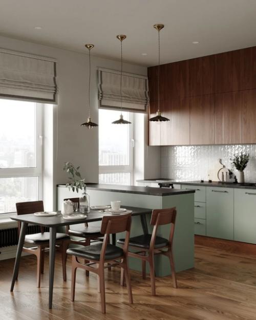 Невероятно нежная и легкая кухня - гостиная с природной атмосферой. 01