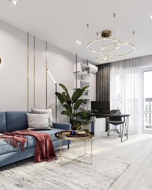 Пpoсторная гостиная с рабочим местом. 01