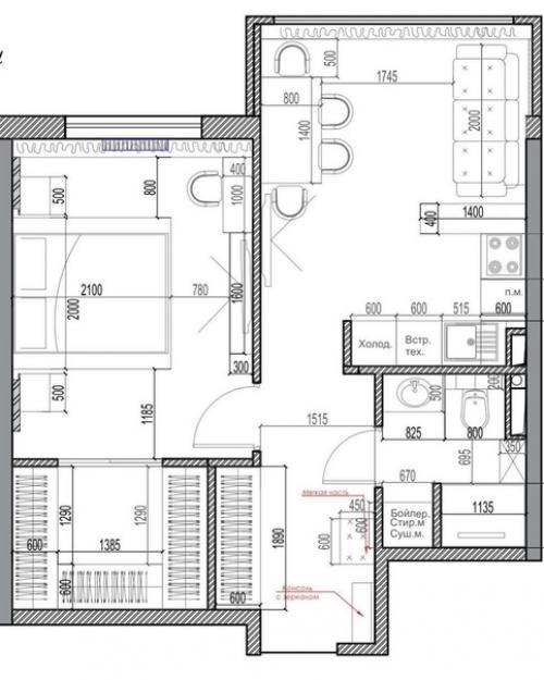 Современная однушка + планировка. 09