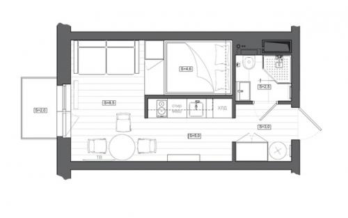 Проект квартиры - студии почти 24 кв. 09