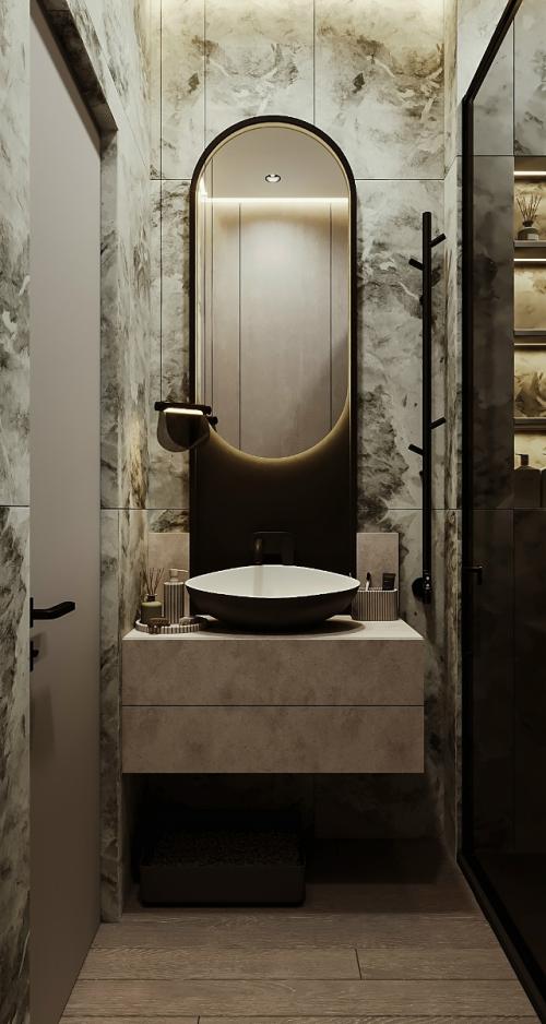 Дизайн интерьера ванной комнаты для молодой семьи. 01