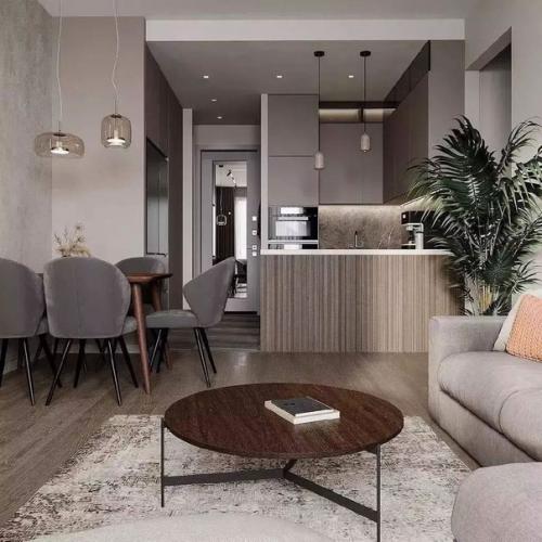 Современная лаконичная и элегантная кухня - гостиная площадью 18 м. 01