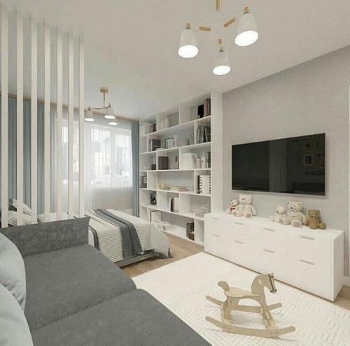 Интерьеры гостиной, объединенной со спальней. 06