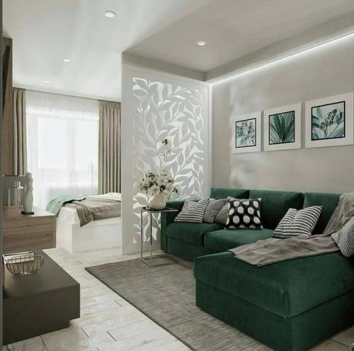 Интерьеры гостиной, объединенной со спальней. 05