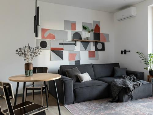 Современный интерьер однокомнатной квартиры 46, 2 м 2 (49, 7 м 2 с лоджией) в ЖК Modum в Санкт-петербурге. 01