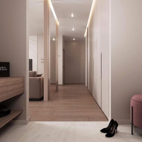 Интерьер кухни - гостиной в нежнои, нюдовои цветовои гамме. 09