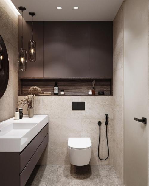 Изначально это были 2 маленьких отдельных санузла, с маленькой раковинкой и ванной на 1, 5 м, и тесным туалетом, но было решено их объединить. 04