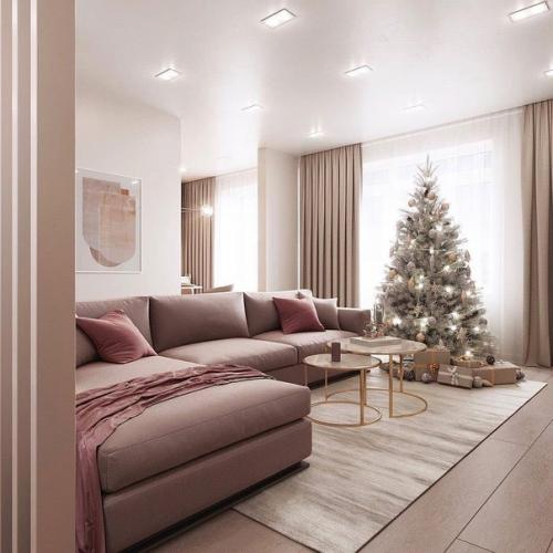 Интерьер кухни - гостиной в нежнои, нюдовои цветовои гамме. 02