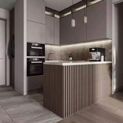 Современная лаконичная и элегантная кухня - гостиная площадью 18 м. 05