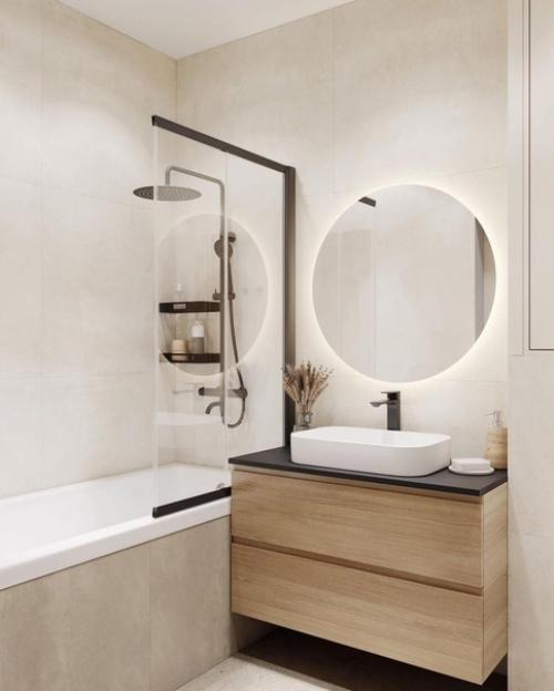 Лаконичный дизайн санузла при мастер - спальне. 01