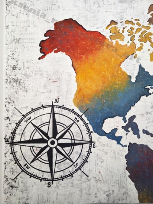 Эта многоцветная живописная карта мира появилась в гостиной в преддверии новогодних праздников. 03