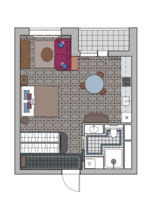 Интерьер квартиры - студии 42 кв. 09