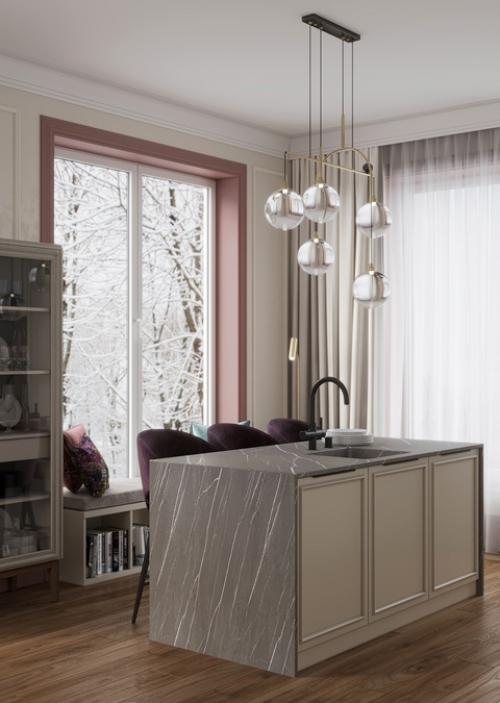 Гостиная - кухня загородного дома. 01