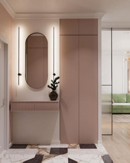 Дизайн прихожей.  Хорошо продуманный дизайн прихожей: кафель на полу выделяет Грязную зону. 01