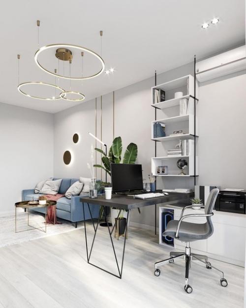 Пpoсторная гостиная с рабочим местом. 04