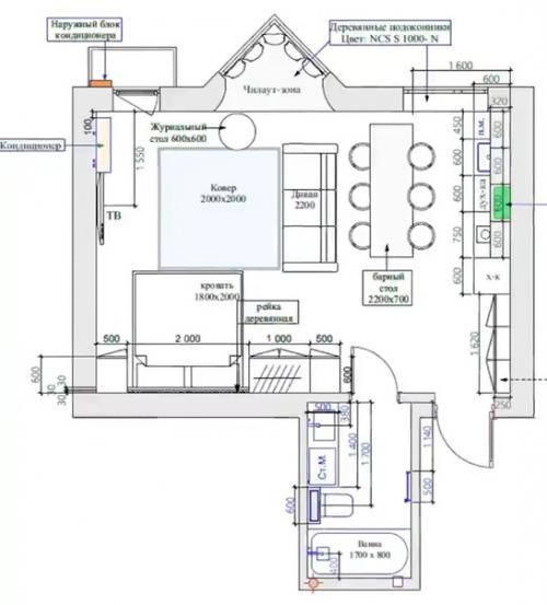 Интерьер квартиры - студии 37 кв. 09