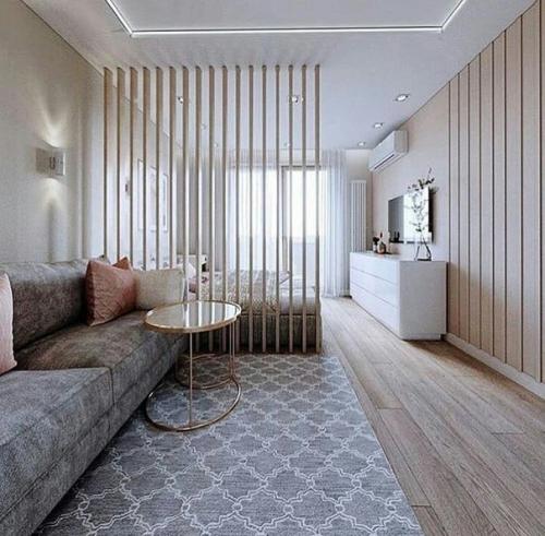 Интерьеры гостиной, объединенной со спальней. 07