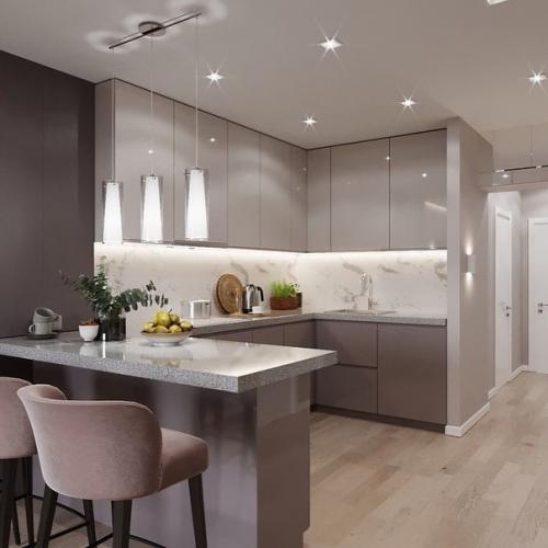 Стильный интерьер кухни - гостиной в современном стиле. 04