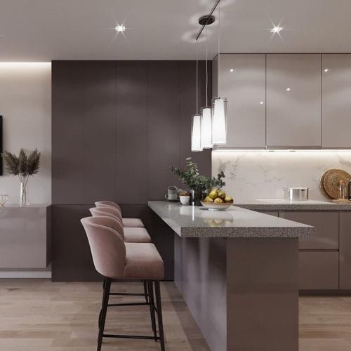 Стильный интерьер кухни - гостиной в современном стиле. 03